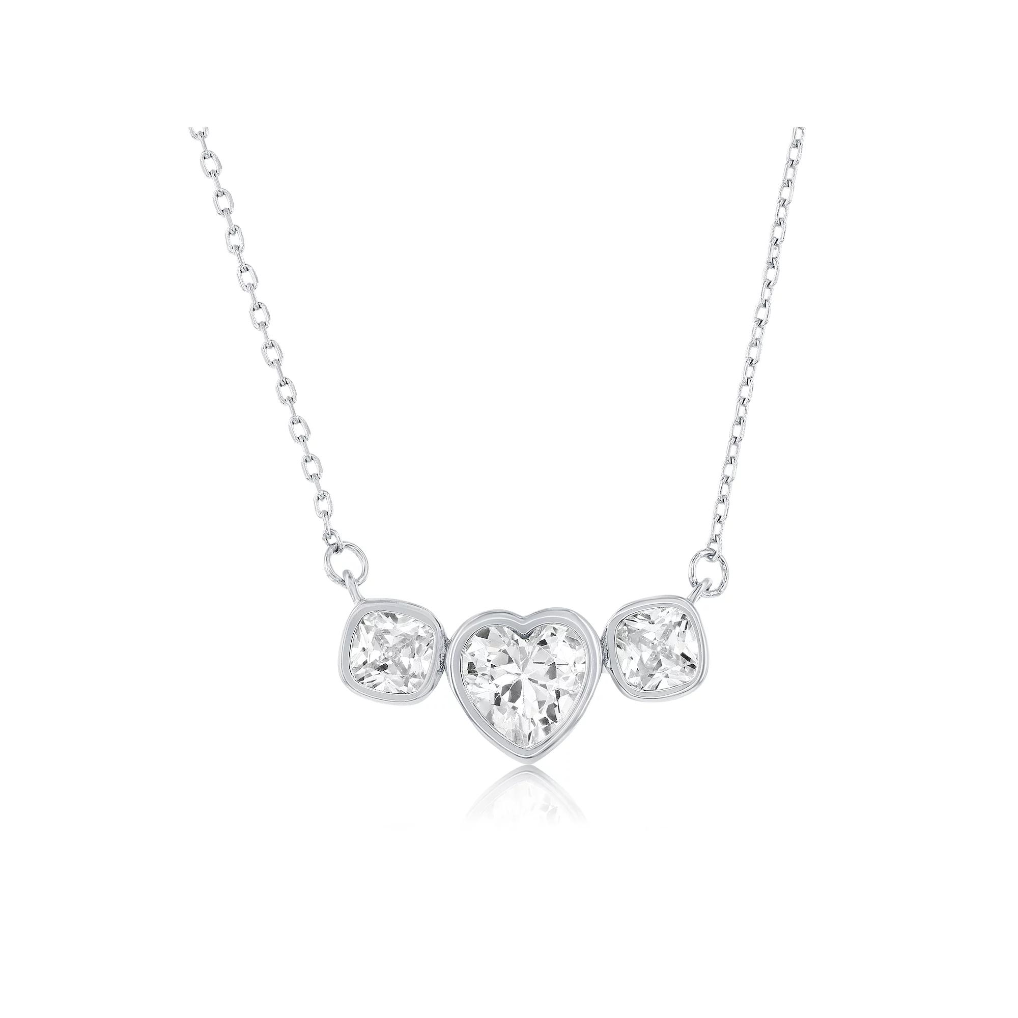 Argento Bella Sterling Silver Cubic Zirconia Heart and Square Bezel-Set Necklace, Women's, Size: 16-18" ADJ Product Image