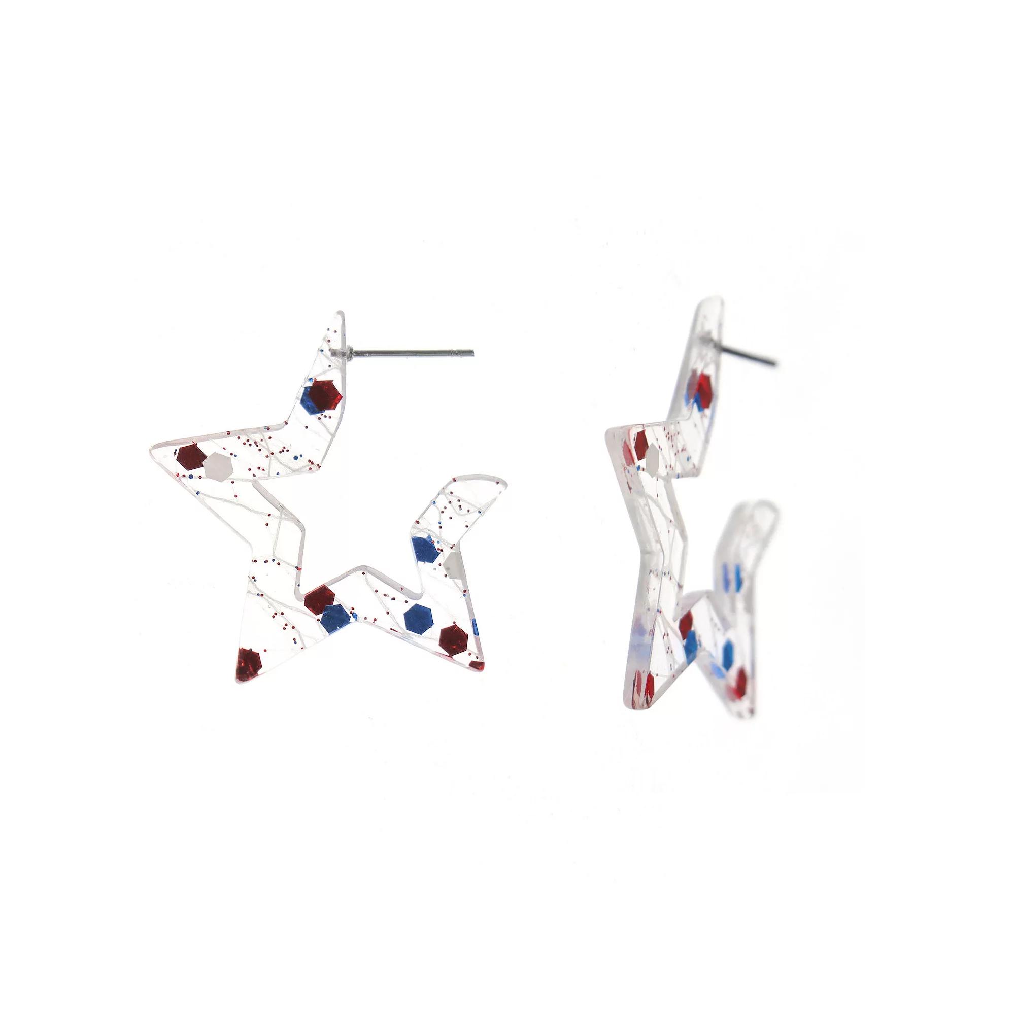 Celebrate Together Silver Tone Red, White and Blue Glitter Star Earrings, Womens, Multi Product Image