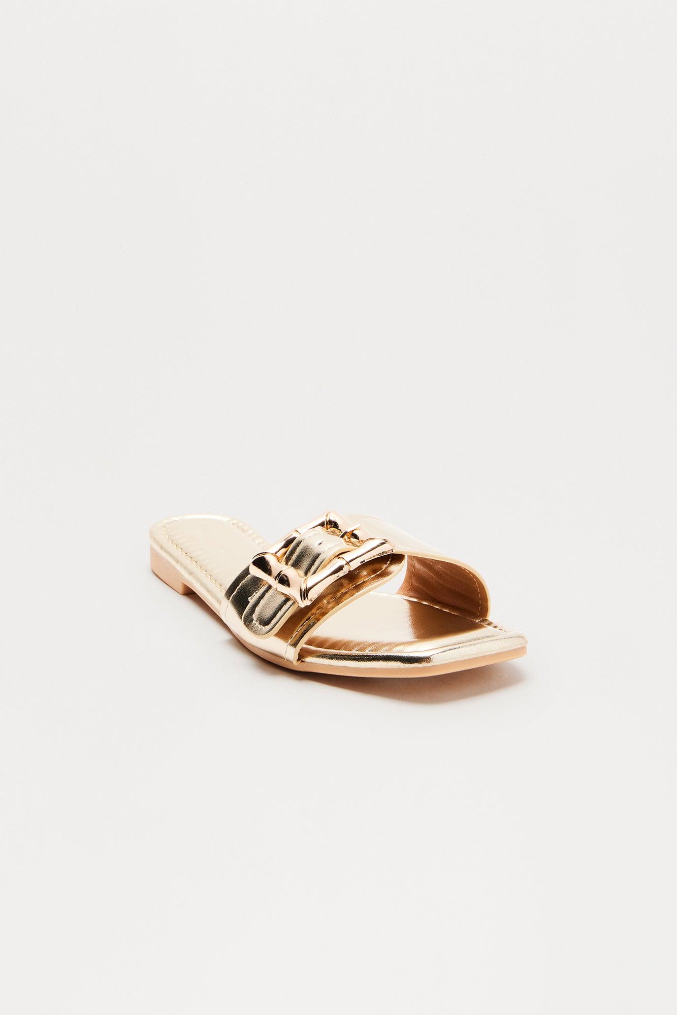 Finny Buckle Slip On Sandals - Gold Product Image