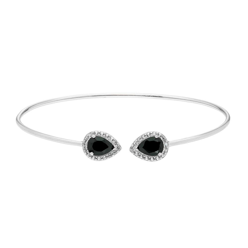 Sterling Silver Onyx & Lab-Created White Sapphire Halo Cuff Bracelet, Women's, Size: 6.5" Product Image