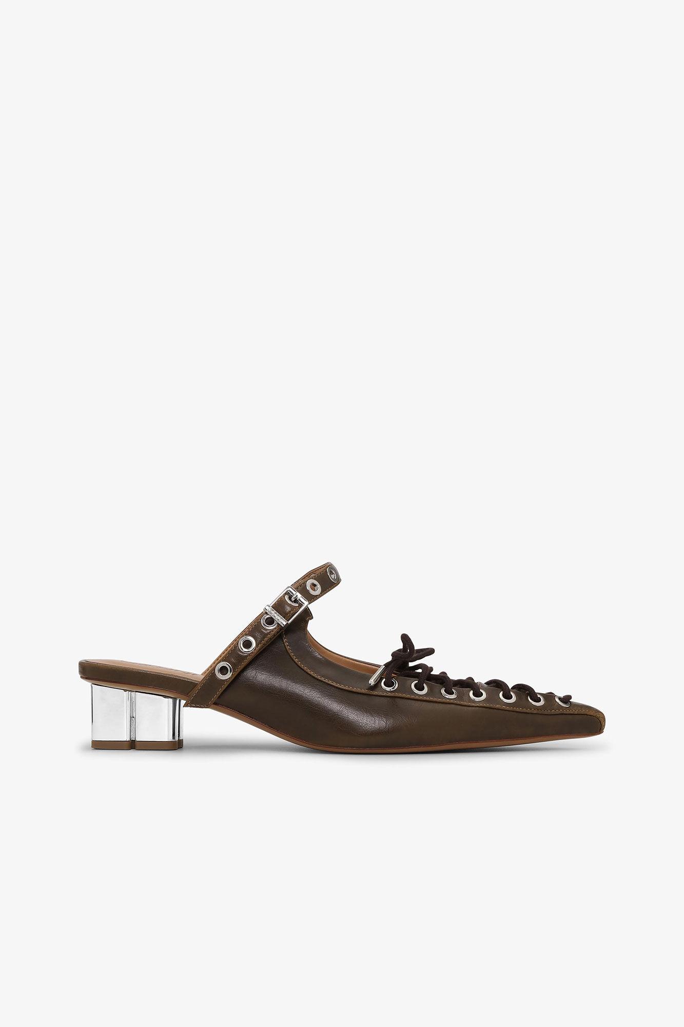 Lace-Up Mules in Dark-Olive Oleatex Product Image