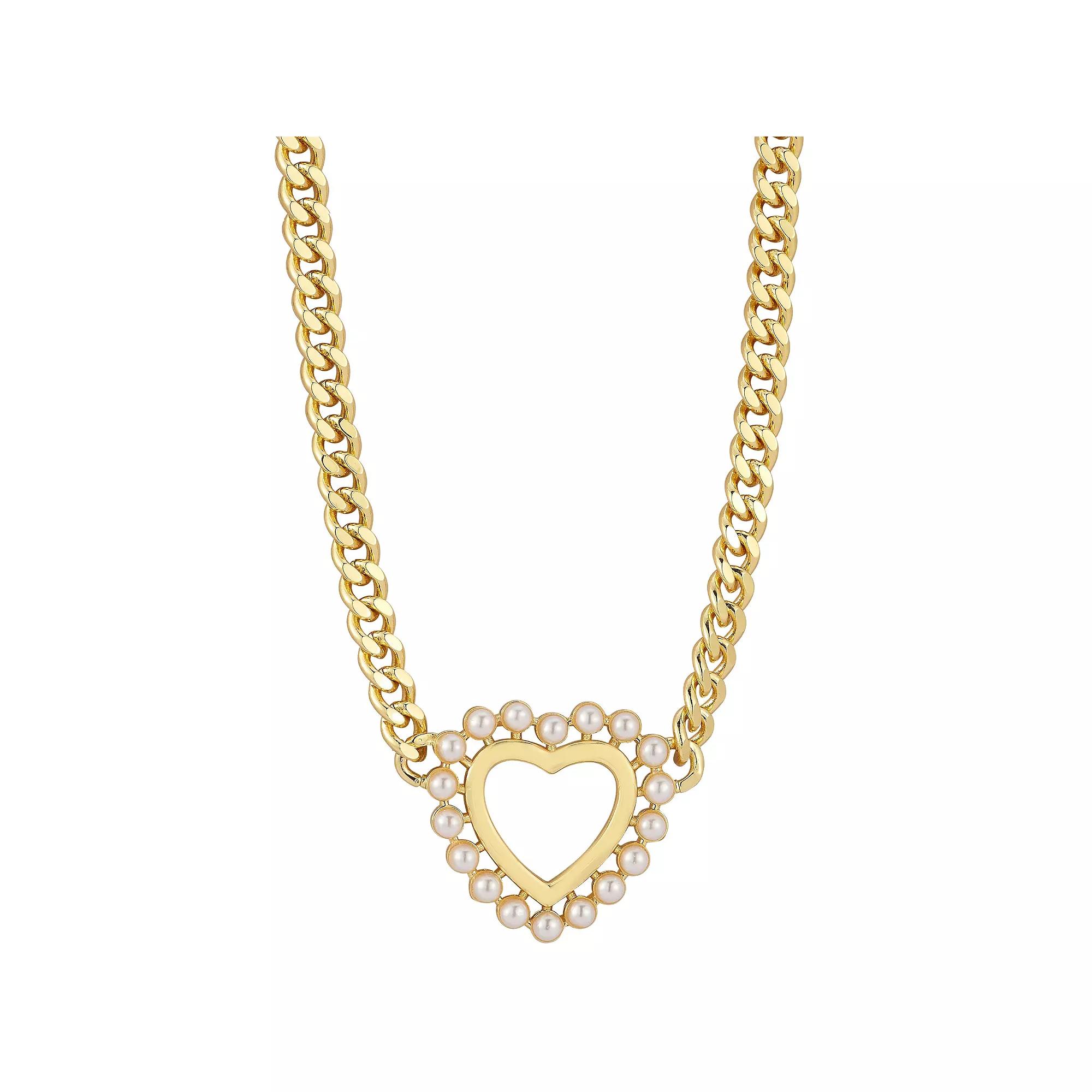 WINX 18k Gold Plated Freshwater Cultured Pearl Heart Necklace, Women's, Size: 17-19" ADJ, Gold Tone Product Image