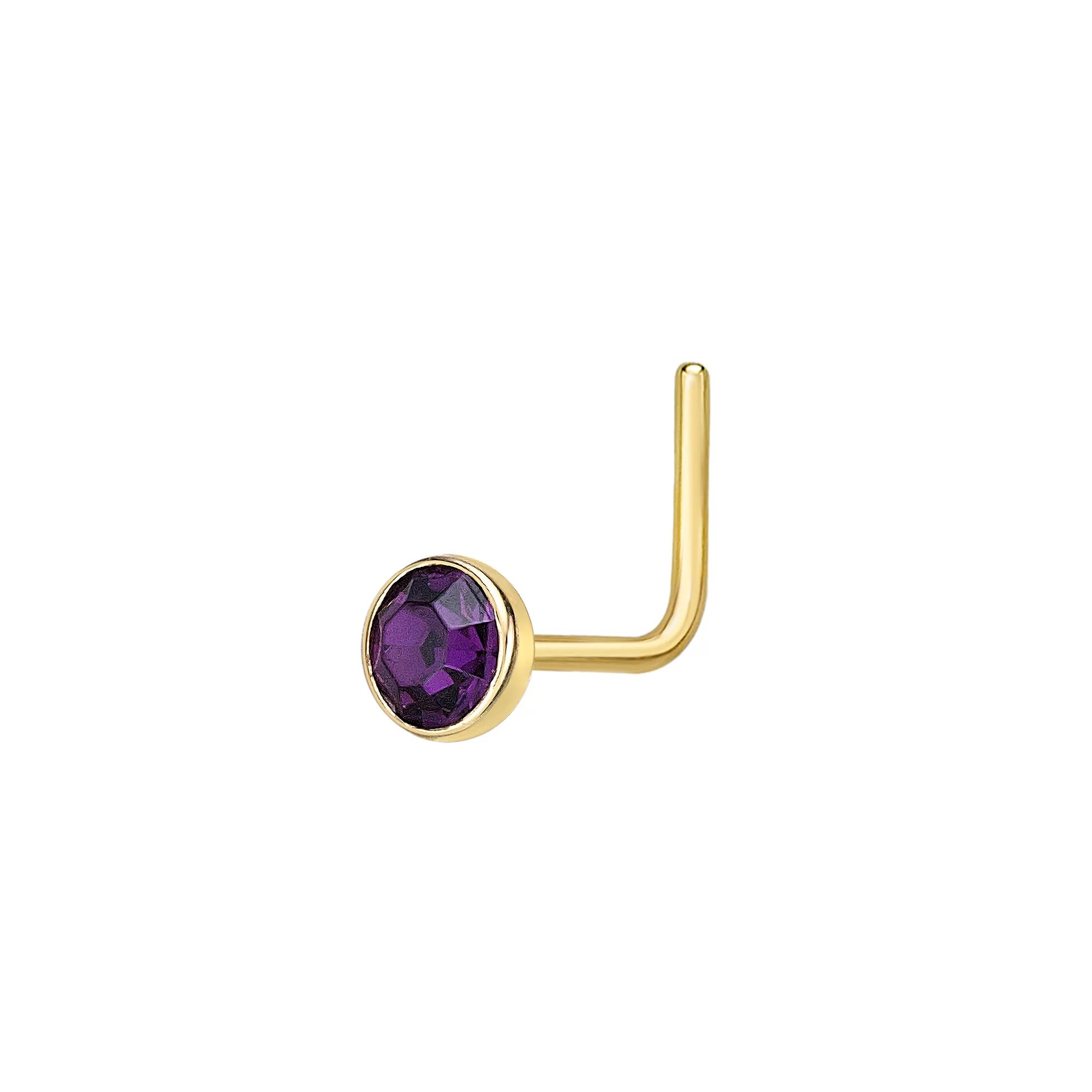 Lila Moon 14k Gold 3 mm Purple Crystal L-Shape Nose Ring, Women's Product Image