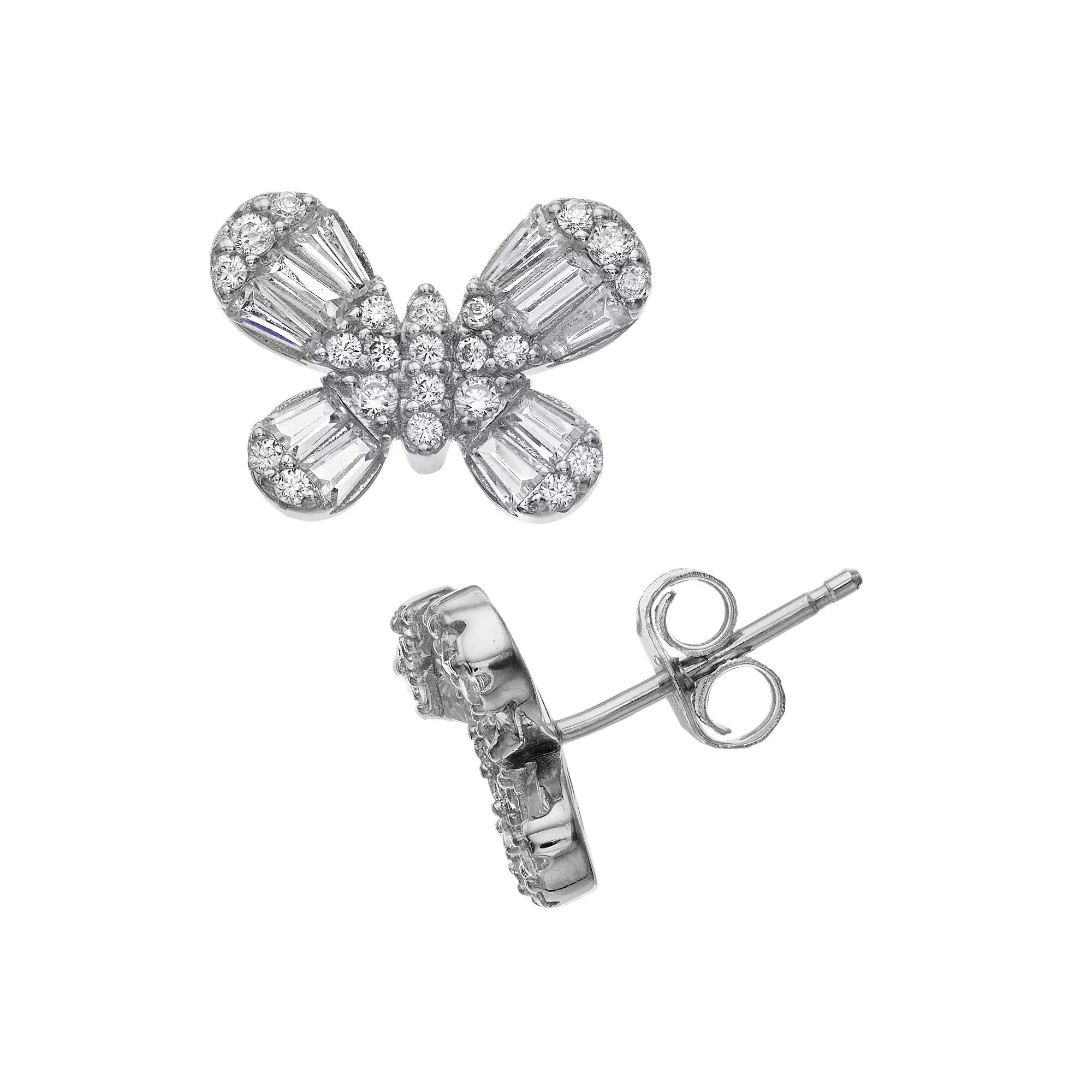 Sterling Silver Rainbow Cubic Zirconia Butterfly Stud Earrings, Womens Product Image