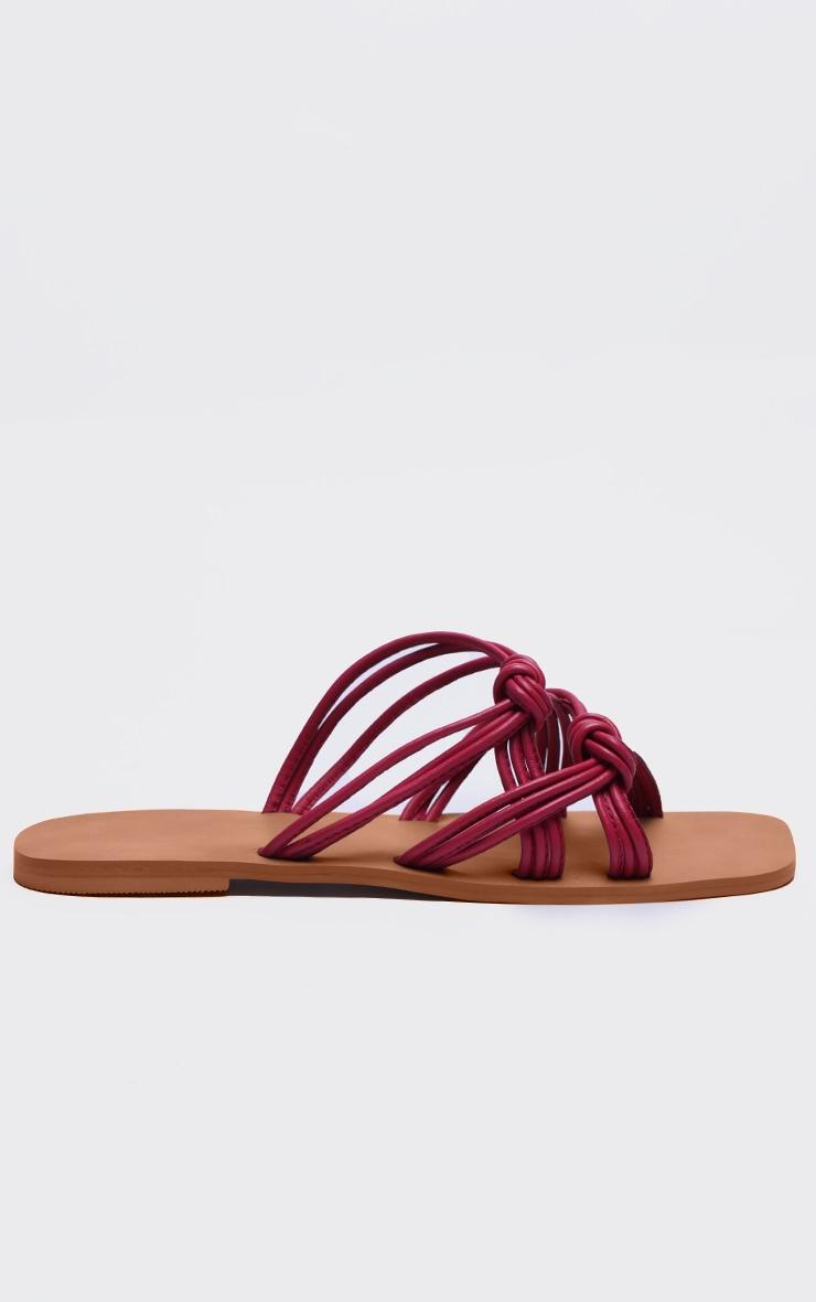 Pink Real Leather Square Toe Knotted Strap Flat Sandals Product Image