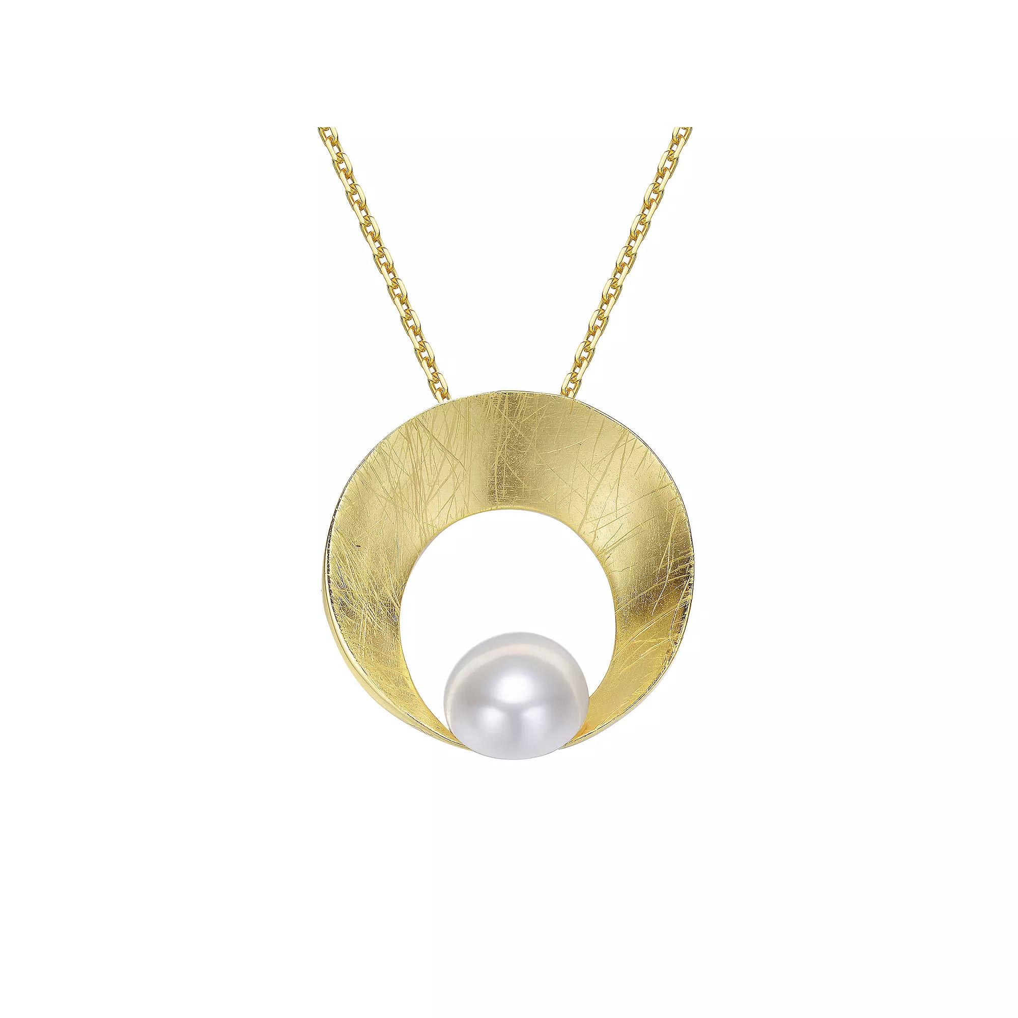 14k Gold Over Sterling Silver Freshwater Cultured Pearl Round Pendant Necklace, Womens Gold Tone Product Image