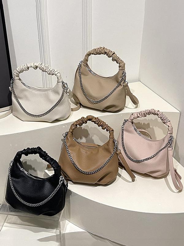 Chains Pleated Solid Color Zipper Crossbody Bags Handbags Product Image