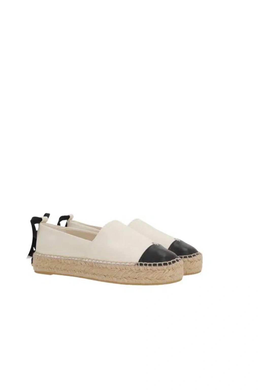 TORY BURCH White Espadrilles With Metallic Logo On The Front And Ankle Strap In Leather Woman Product Image