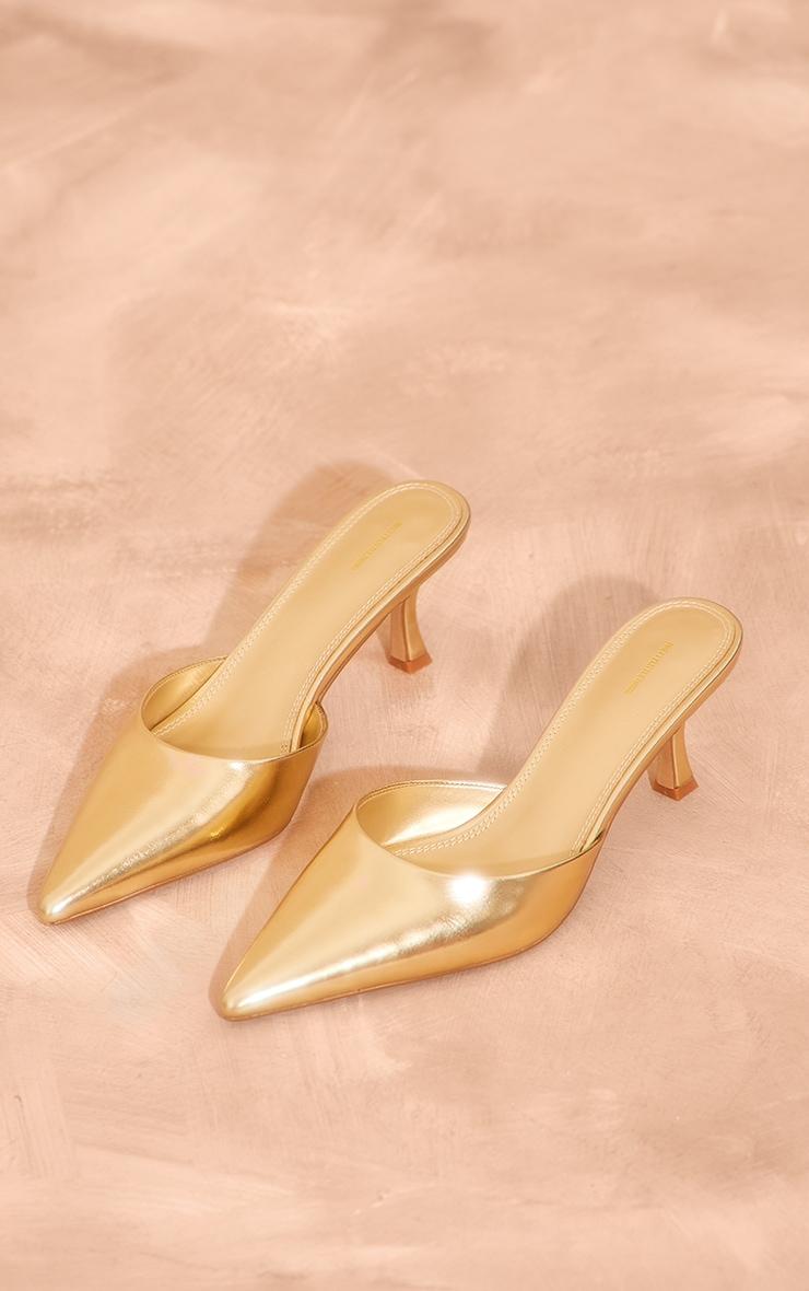 Gold PU Point Toe Low Heeled Mules Product Image