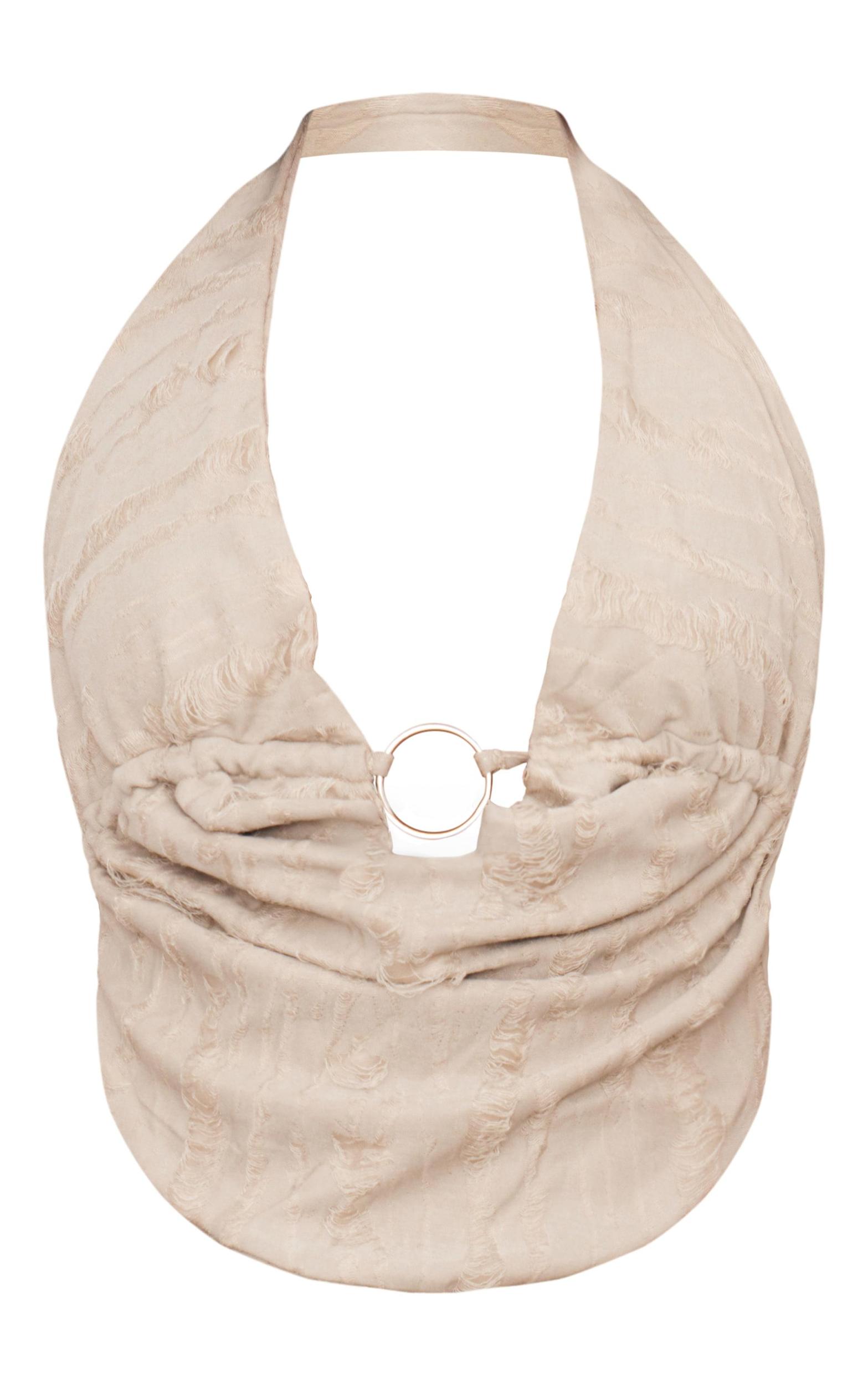 Sage Green Texured Ring Detail Haler Neck Top Product Image