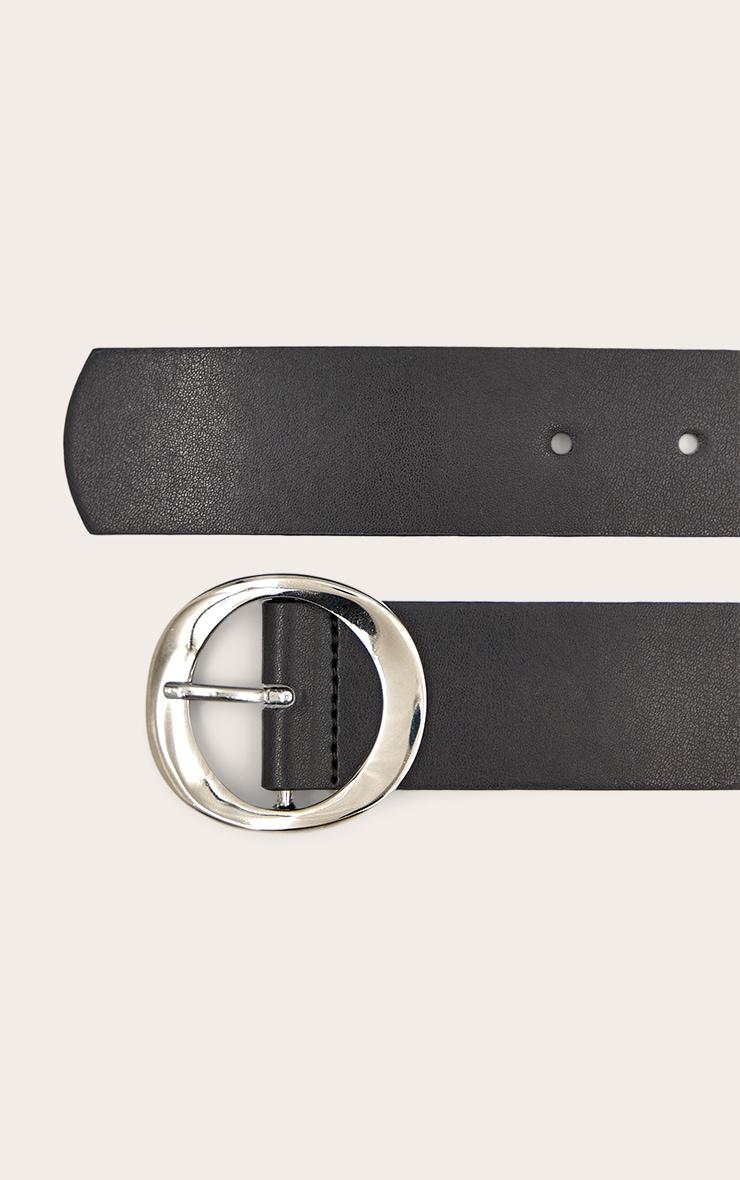 Black Pu Curved O-ring Silver Buckle Belt Product Image