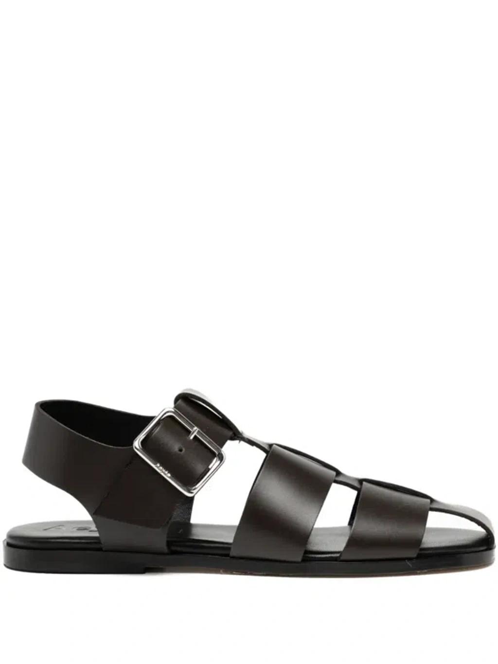 AEYDE 10mm Whit Leather Fisherman Sandals In Black Product Image