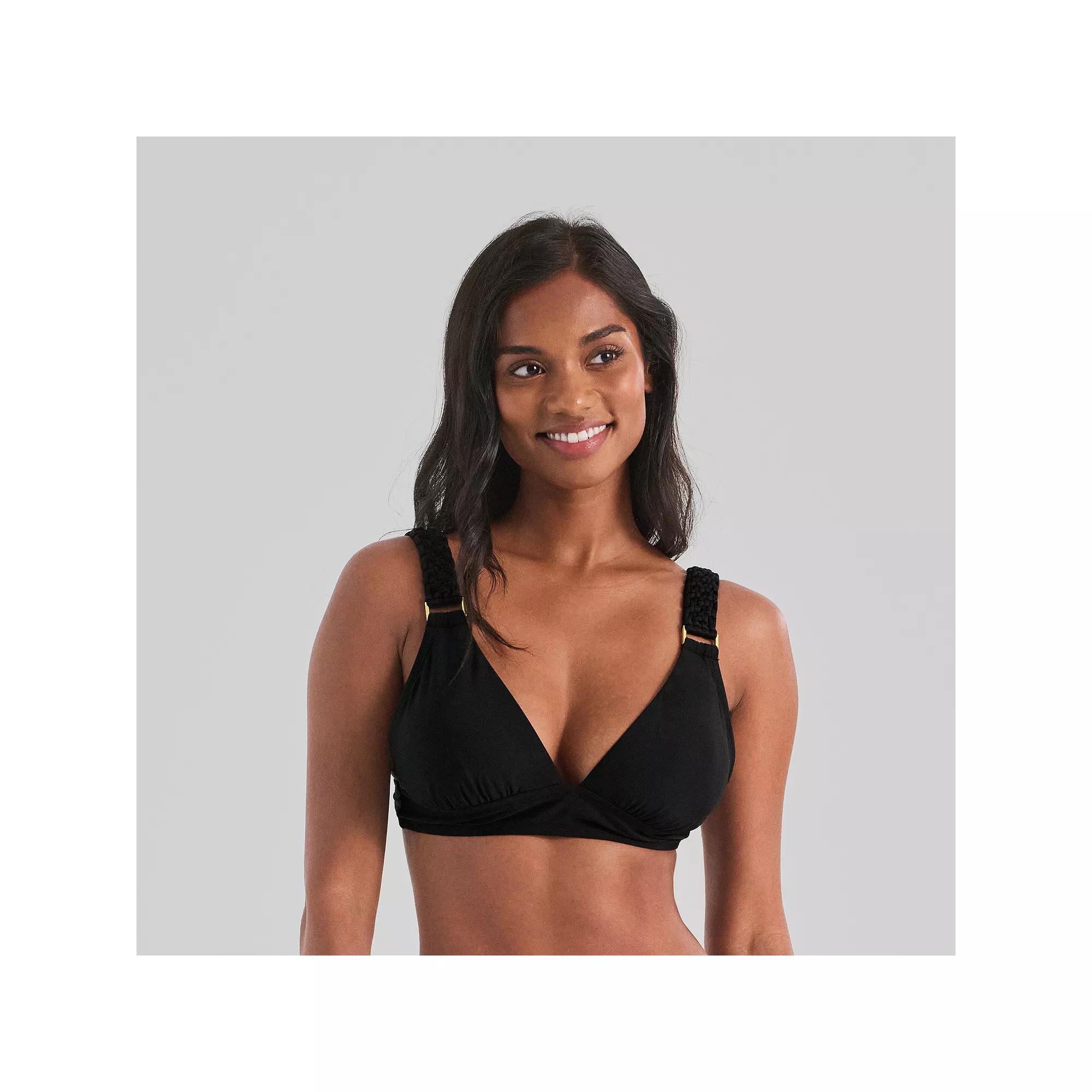 Women's Freshwater Macrame Bra Swim Top, Size: Large, Macrame Black Product Image