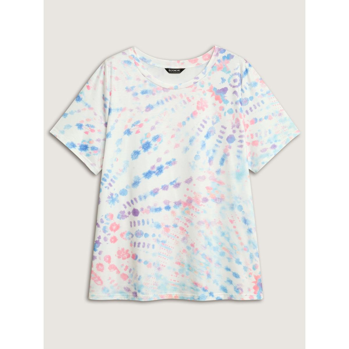 Plus Size Tie-Dye Ombre Round Neck T-Shirt Multicolor Women Playful Contrast Round Neck Casual T-shirts BloomChic 28/5X Product Image