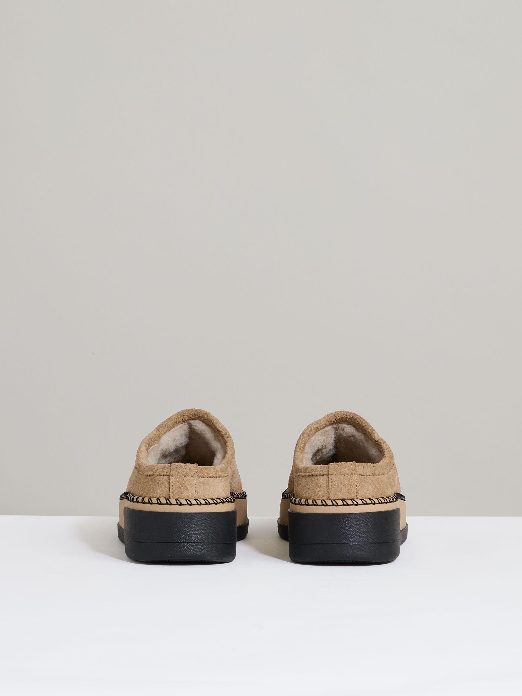 Suede Shearling-Lined Mules in Tan Product Image