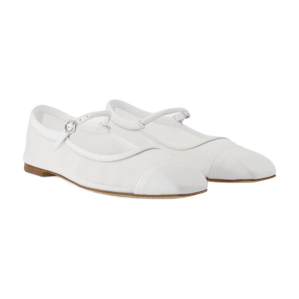 AEYDE Round Toe Ballerina Shoes With Contrast Piping In White Product Image