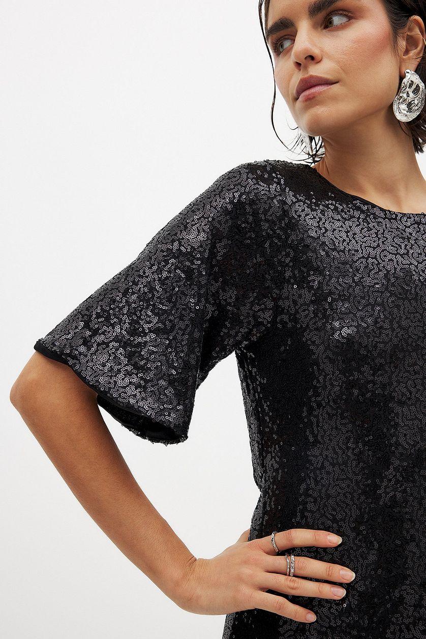 Waterfall Sequin Mini Dress Black Product Image