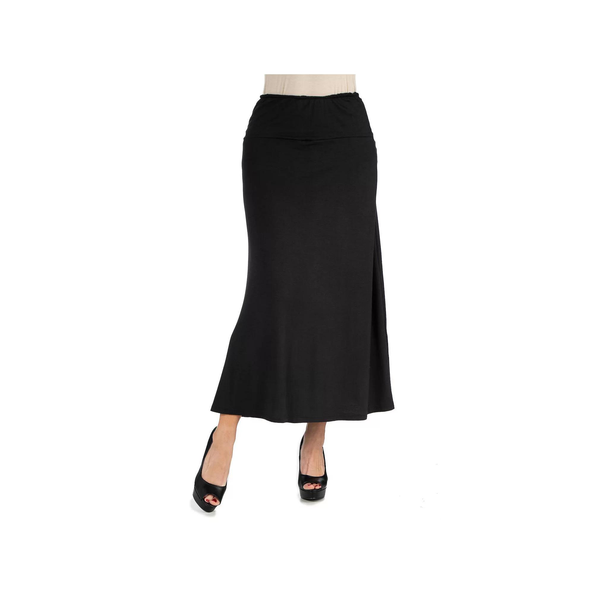 Women's 24seven Comfort Apparel Elastic Waist Midi Skirt,  Product Image