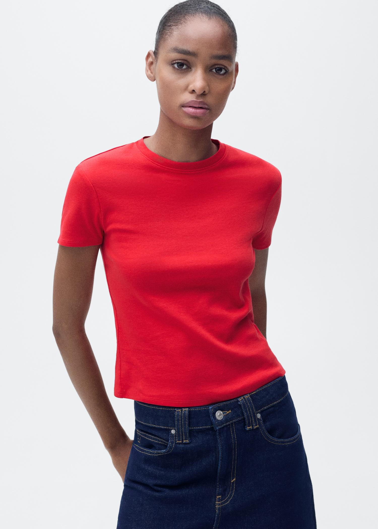 Fitted cotton t-shirt - Women | MANGO USA Product Image