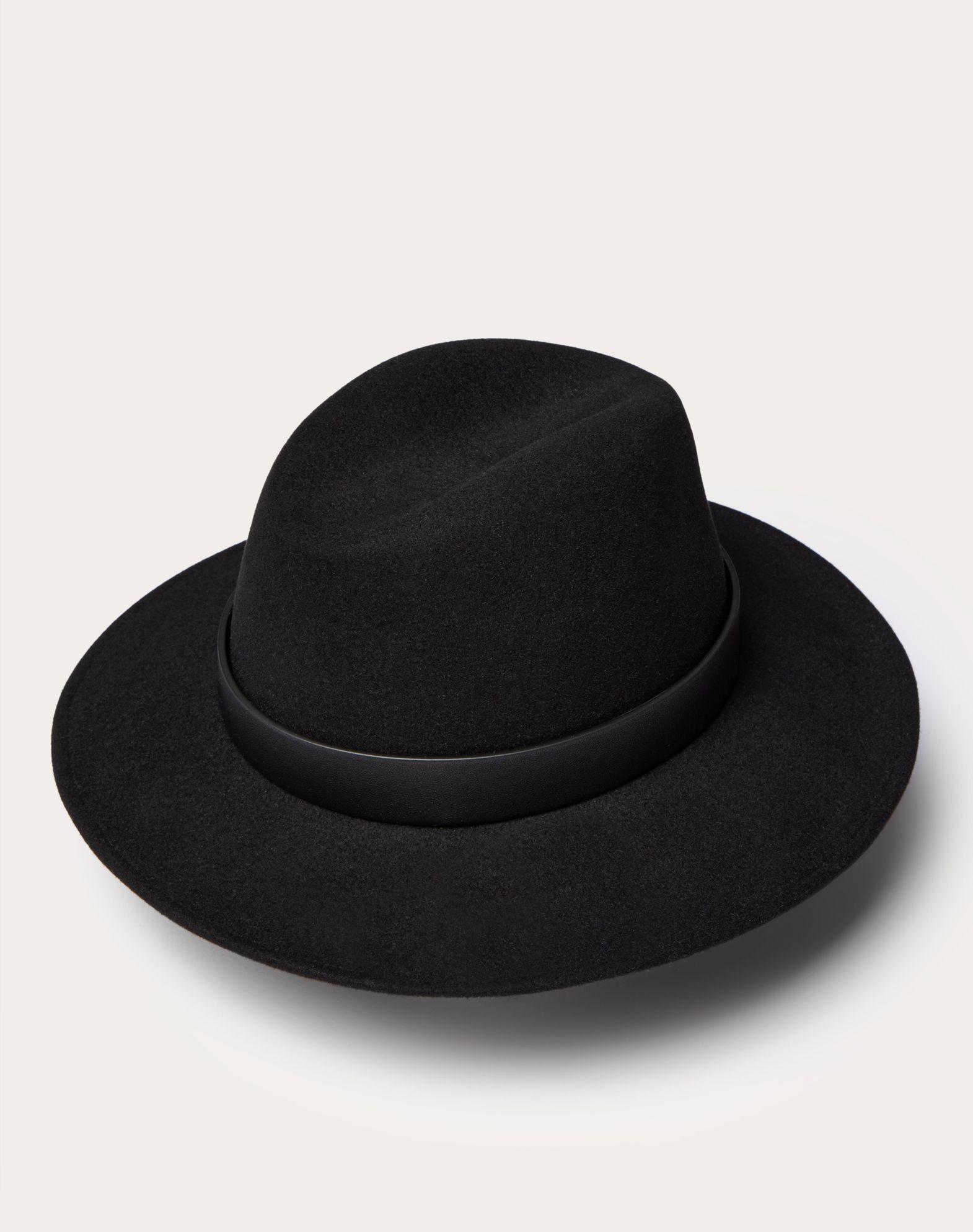 Vlogo Signature Rabbit Fur And Leather Fedora Hat  Product Image