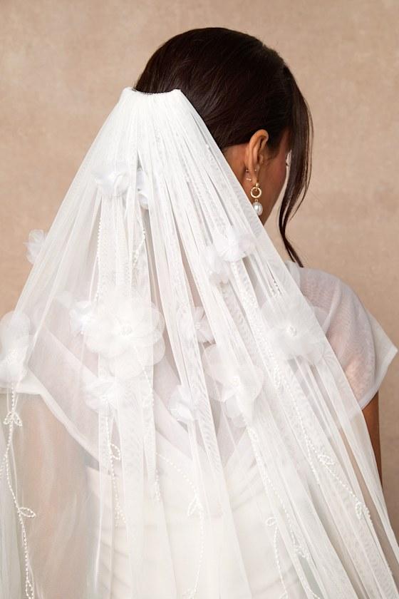 Alison White Mesh Floral Applique Cathedral Veil Product Image