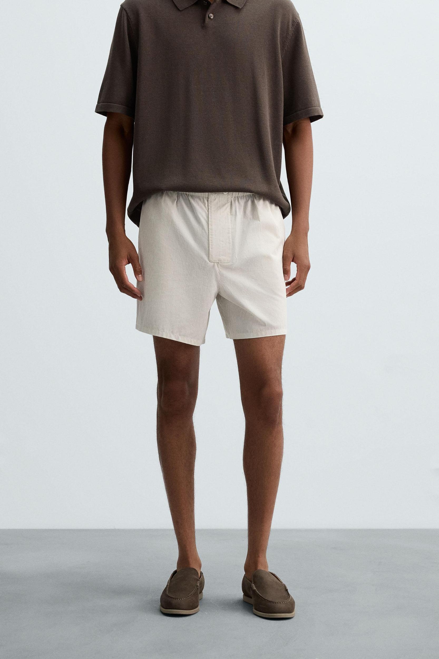 STRIPED COTTON-HEMP BERMUDA SHORTS Product Image