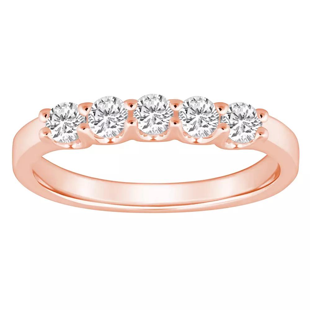 Alyson Layne 14k Gold 1/2 Carat T.W. Diamond 5-Stone Wedding Band, Women's, Size: 8, Pink Product Image