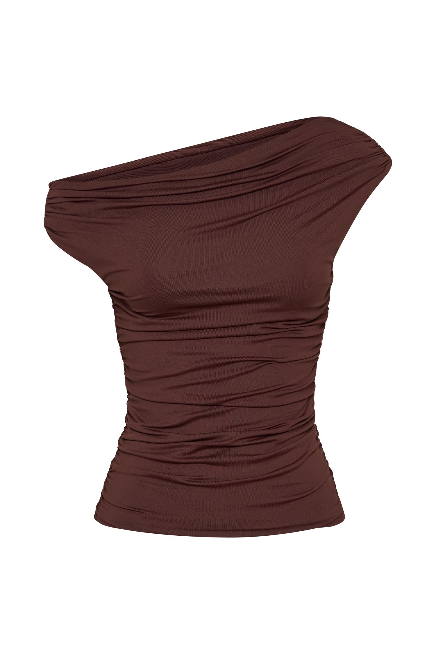 Alayna Recycled Nylon Ruched Top - Chocolate Product Image
