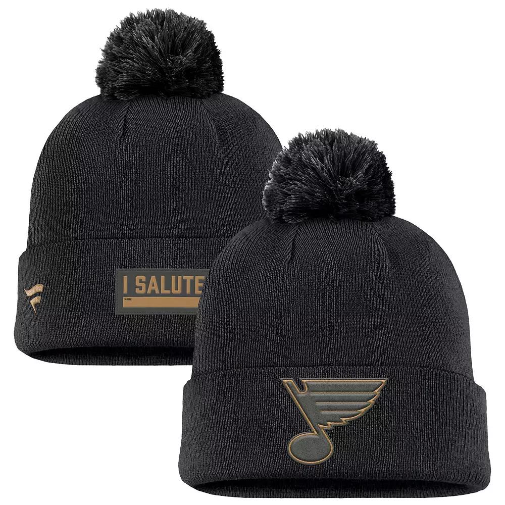 Men's Fanatics Black St. Louis Blues Military Appreciation Cuffed Knit Hat with Pom Product Image