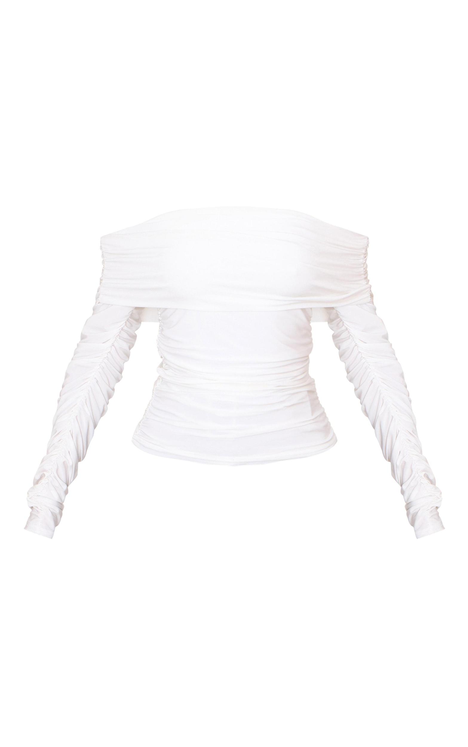 Petite Cream Double Slinky Asymmetric Bardot Long Sleeve Top Product Image