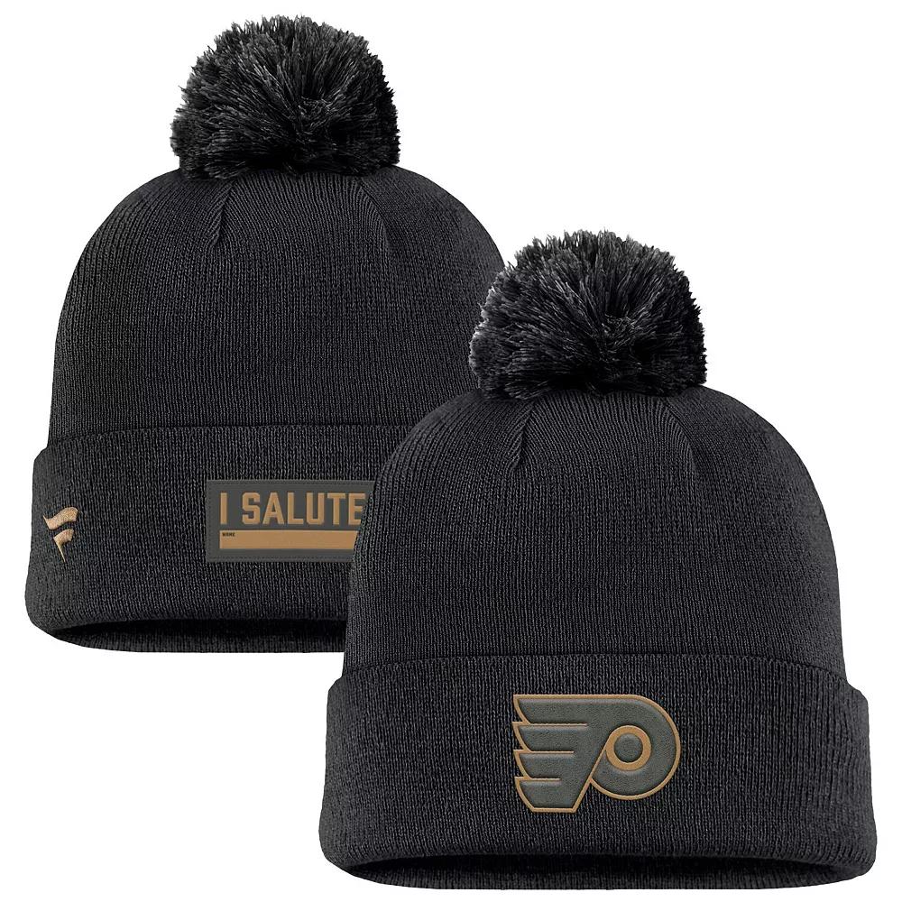 Men's Fanatics Black Philadelphia Flyers Military Appreciation Cuffed Knit Hat with Pom, Fly Black Product Image