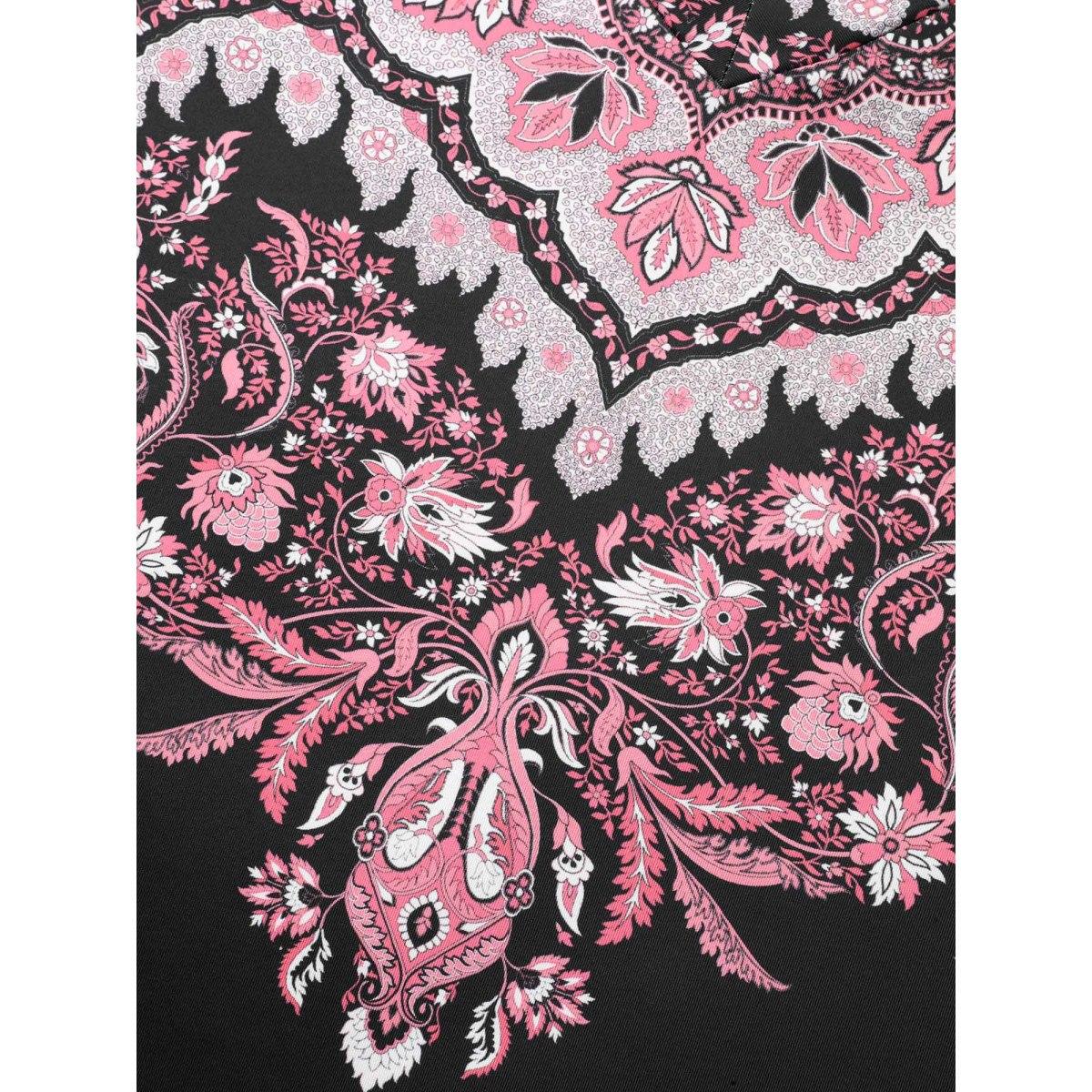 Plus Size Stretchy Boho Print Full Sleeve T-Shirt Black Women Casual Contrast V-neck Everyday T-shirts BloomChic 22-24/3X Product Image