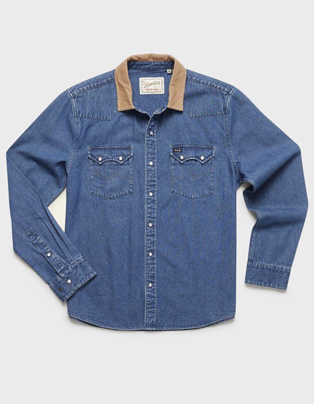 HOWLER BROTHERS Dust Up Mens Long Sleeve Denim Snap Shirt - Dark Wash Product Image