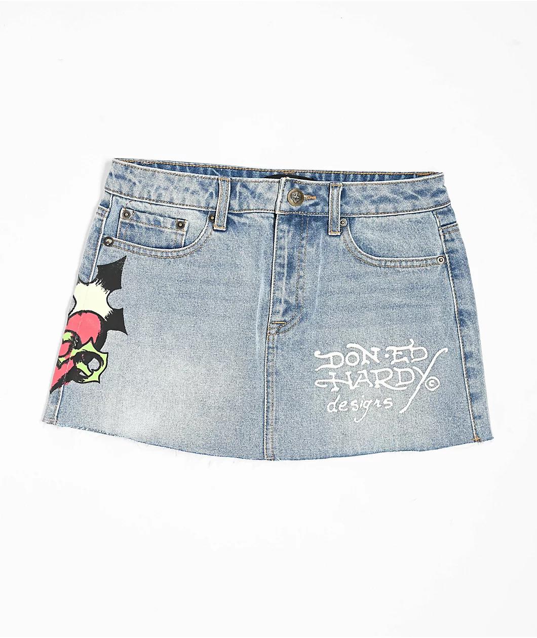 Ed Hardy Sacred Heart Light Wash Cutoff Mini Skirt Product Image