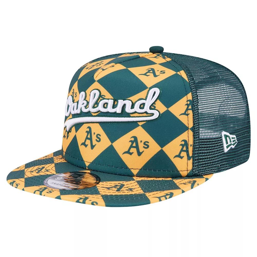 Men's New Era Green Oakland Athletics Seeing Diamonds A-Frame Trucker 9FIFTY Snapback Hat Product Image