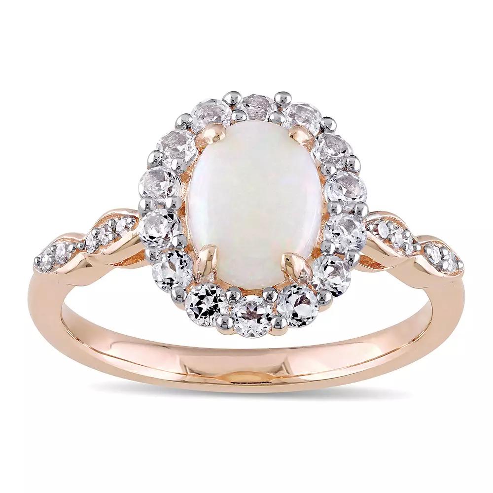 Stella Grace 14k Rose Gold White Opal & White Topaz Halo Ring, Womens 14k Pink Product Image