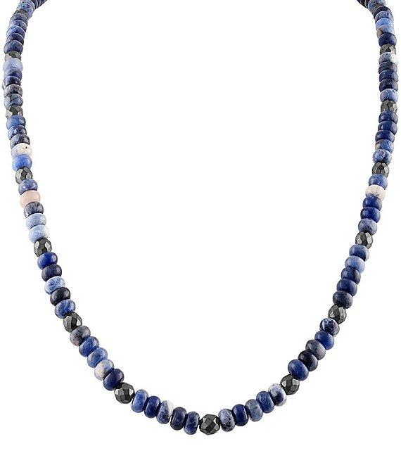 Bulova Men's Sterling Silver Blue Multi Beaded Chain Necklace Product Image