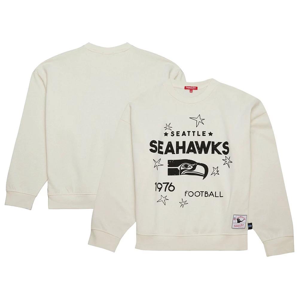 Women's Mitchell & Ness Cream Seattle Seahawks Throwback Logo 3.0 Pullover Sweatshirt,  Product Image