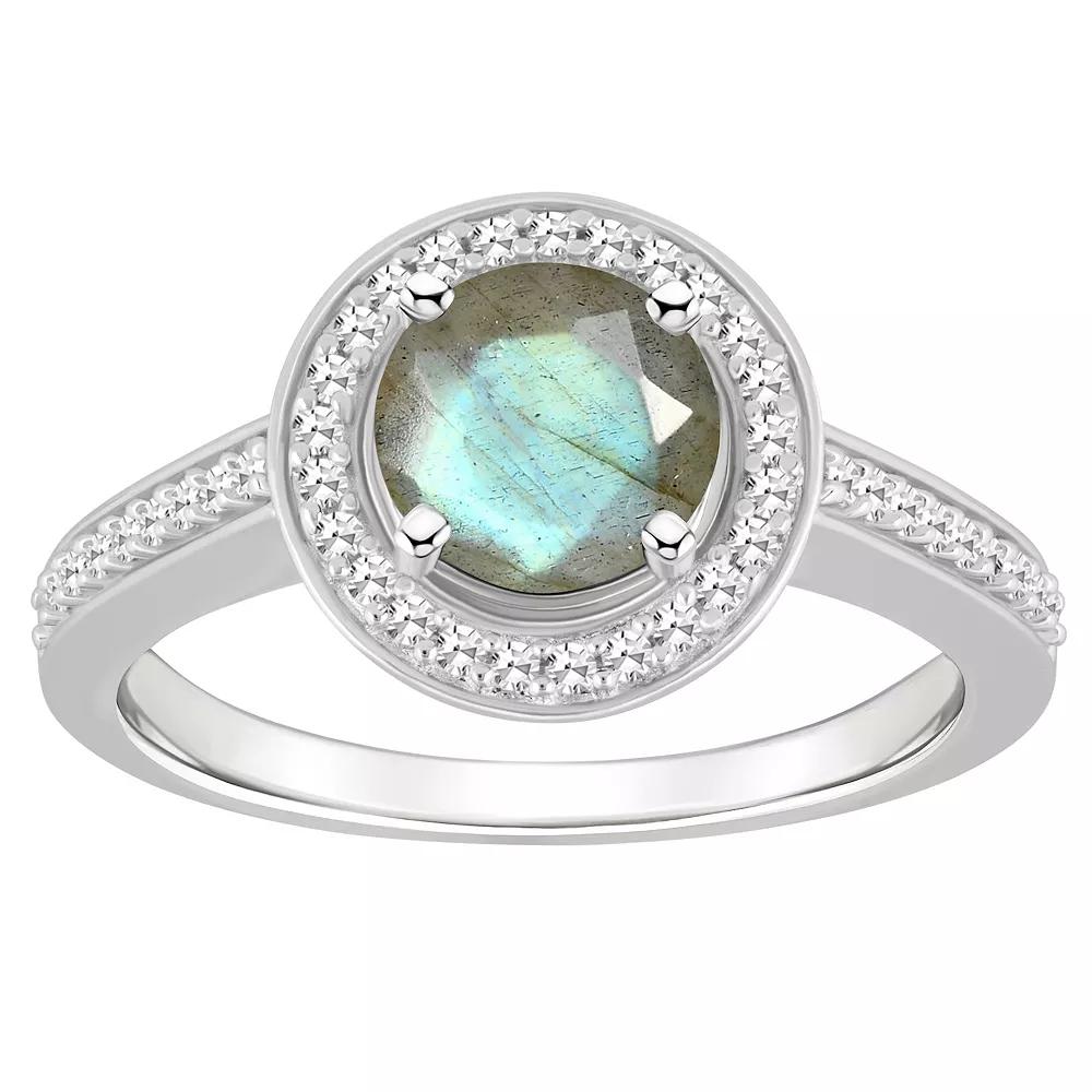 Celebration Gems Sterling Silver 7 mm Round Gemstone & 1/5 Carat T.W. Diamond Halo Ring, Women's,  Product Image