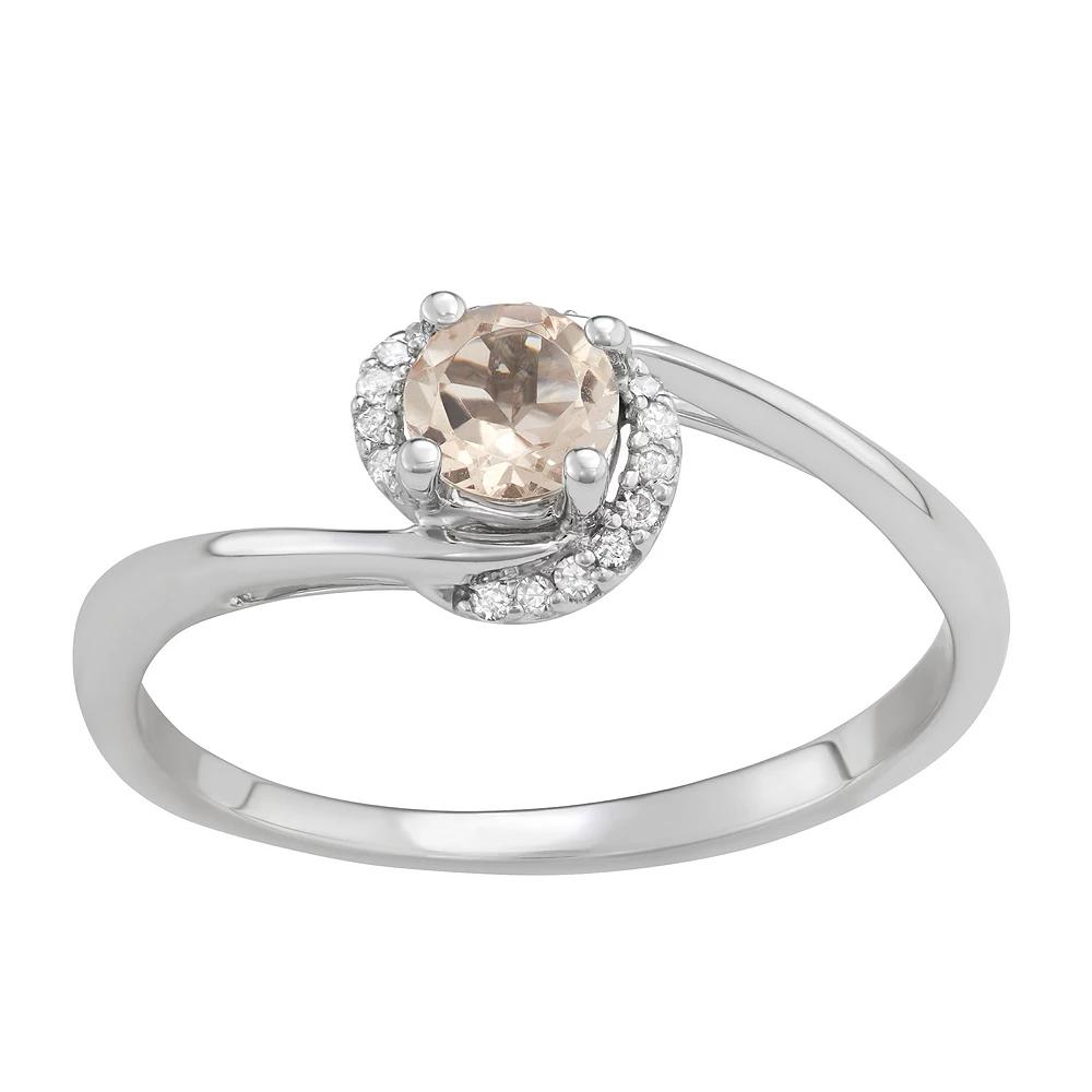 14k White Gold 1/10 Carat T.W. Diamond & Gemstone Bypass Ring, Womens Morganite Product Image