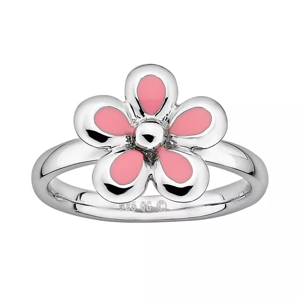 Stacks & Stones Sterling Silver Pink Enamel Flower Stack Ring, Women's, Size: 6 Product Image