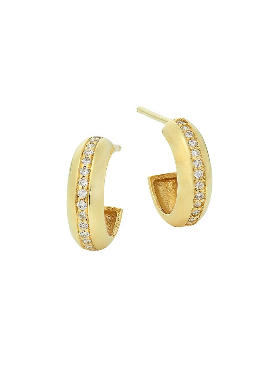 Womens Heavy Metal 14K Yellow Gold & Diamond Huggie Hoop Earrings Product Image