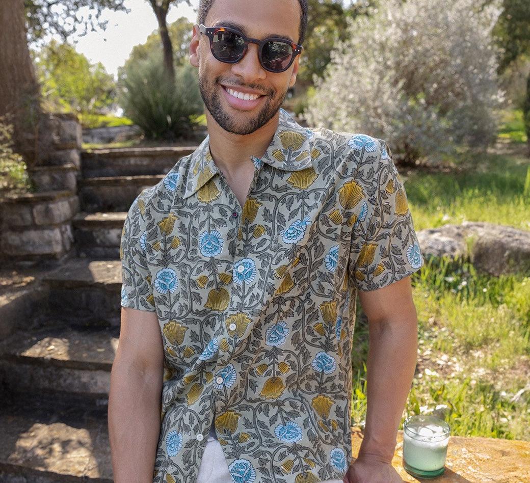 Floral Block Print Shirt - Olive Product Image
