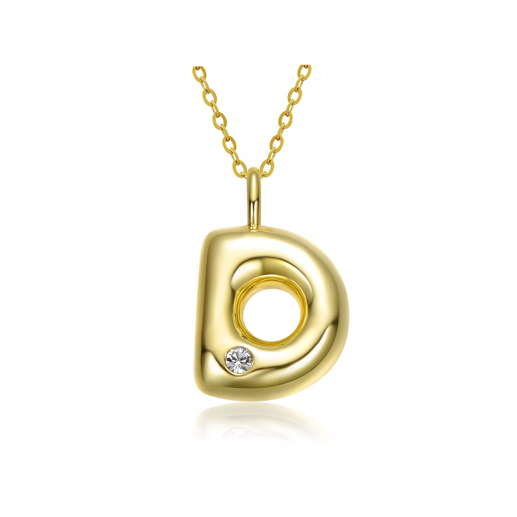14k Gold Plated Bubble Initial Pendant Necklace, Womens Gold Tone D Product Image