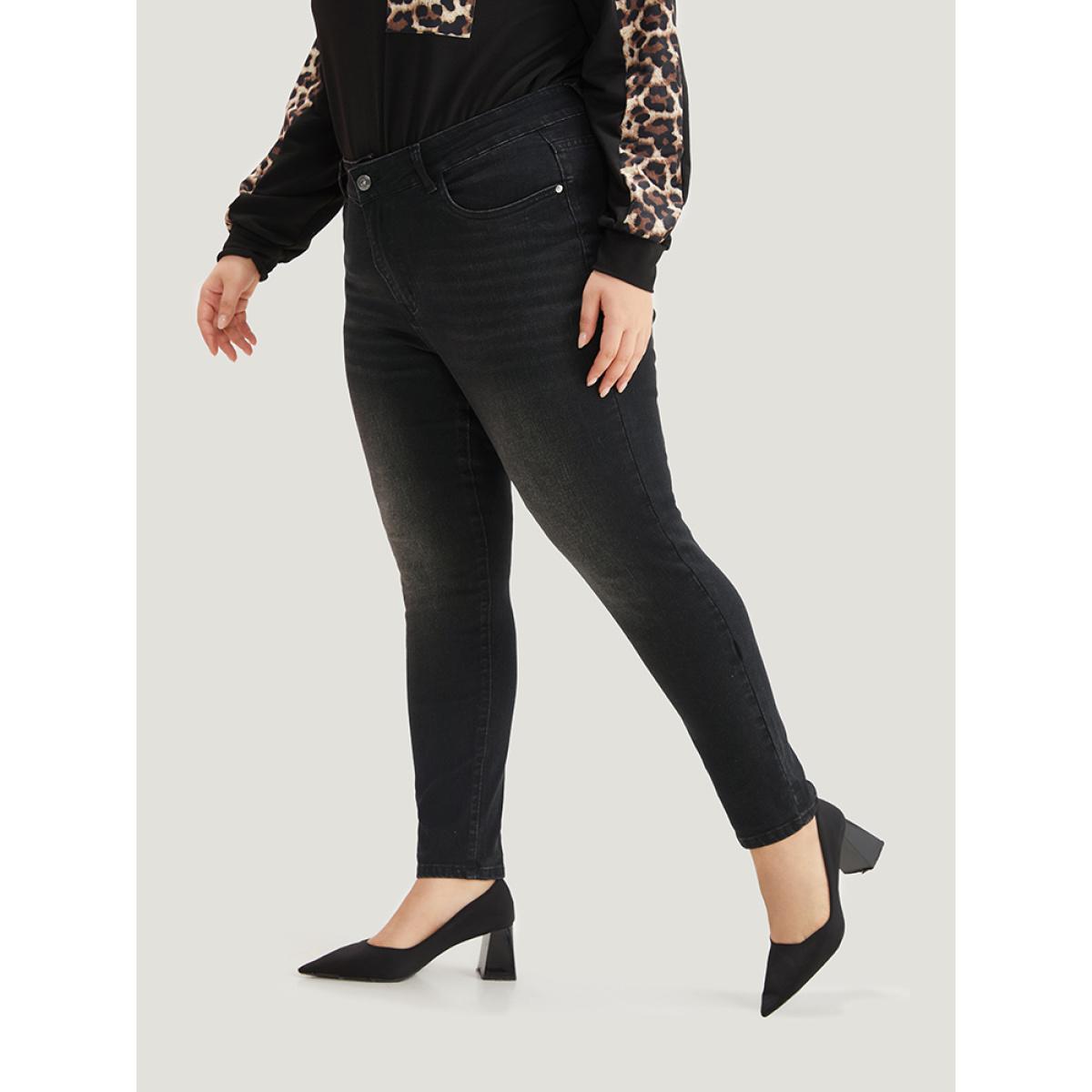 Plus Size Skinny High Rise Black Wash Jeans Women Black Casual Plain Plain High stretch Pocket Jeans BloomChic 10/M Product Image