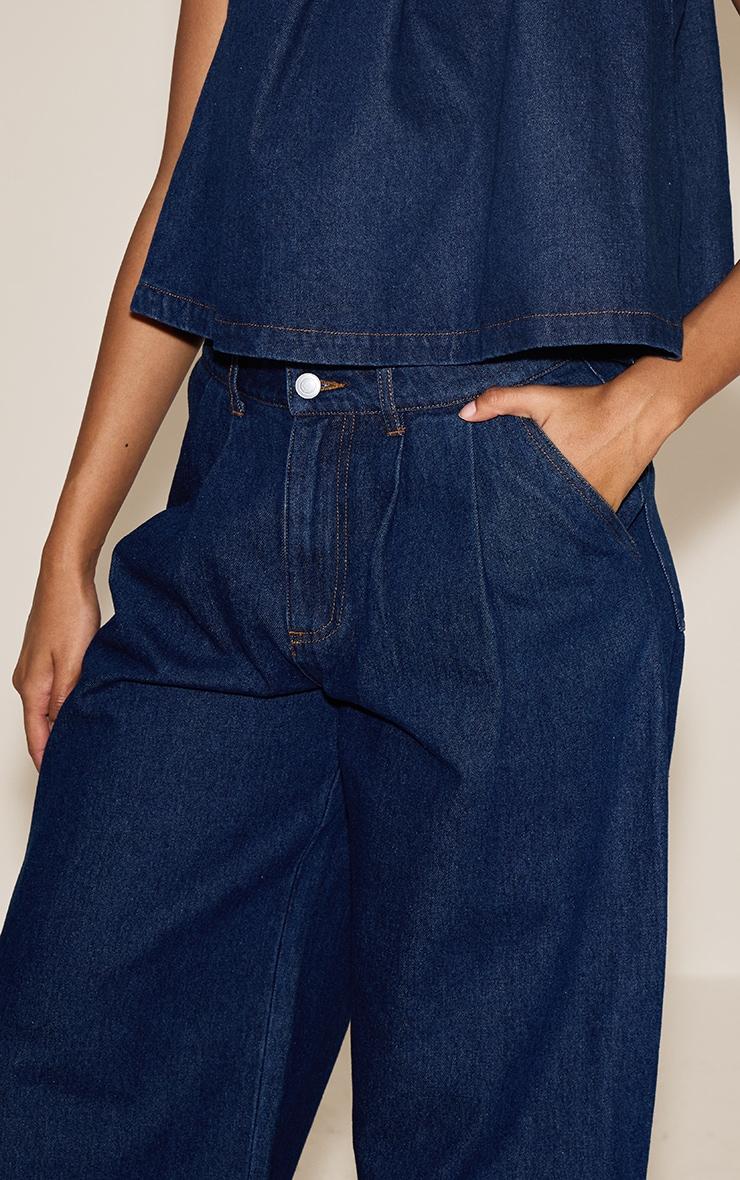 Indigo Pleated Wide Leg Jeans Product Image