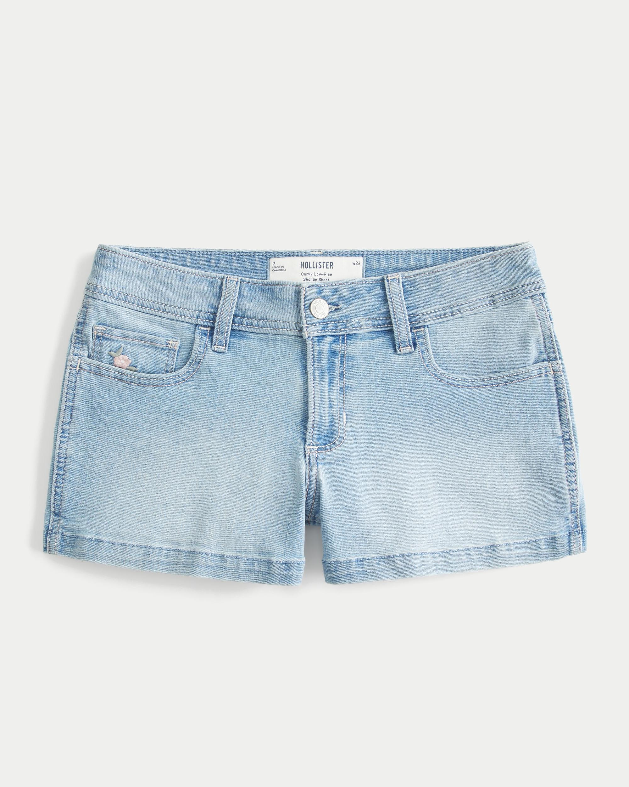 Curvy Low-Rise Light Wash Denim Shortie Shorts Product Image