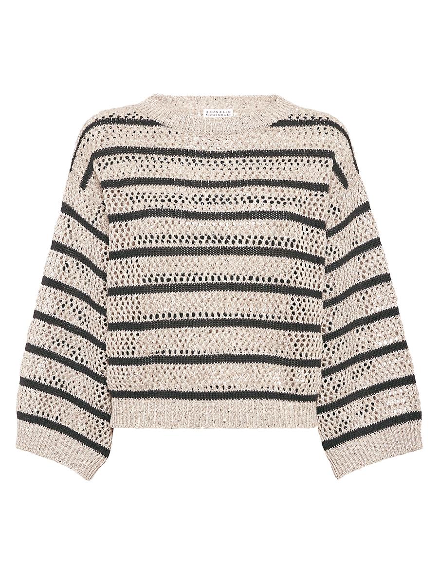Womens Linen Dazzling Striped Net Sweater Product Image