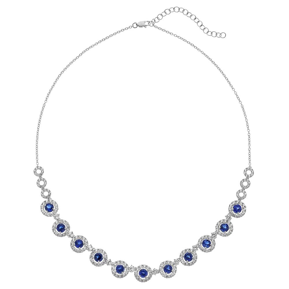 Sterling Silver Lab-Created Sapphire Halo Necklace, Women's, Size: 16-18" ADJ Product Image