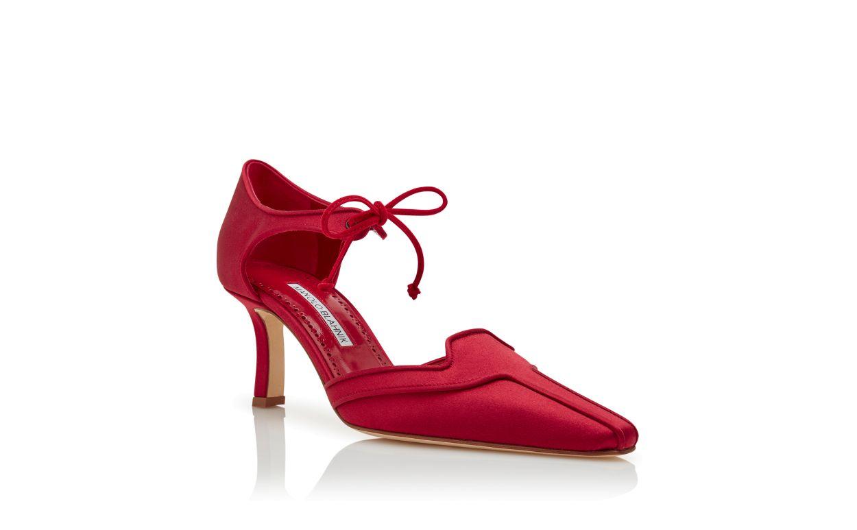 ORATA Red Satin Ankle Strap Pumps Product Image